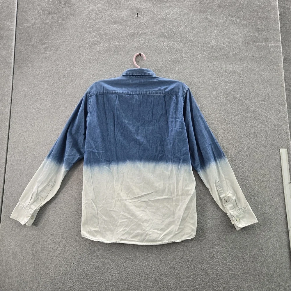UNIQLO Men Button Up Shirt M Blue‎ Denim Colorblock Ombre Long Sleeve